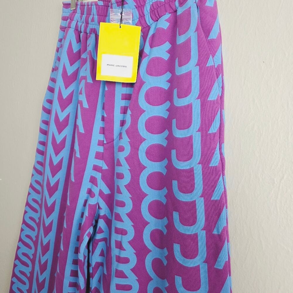 Marc Jacobs Monogram Logo Wide Leg Sweatpant Purple Blue High Waisted Medium NWT - Picture 8 of 11